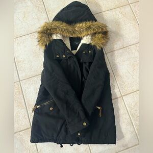 Black Winter Jacket with Faux Fur Hood